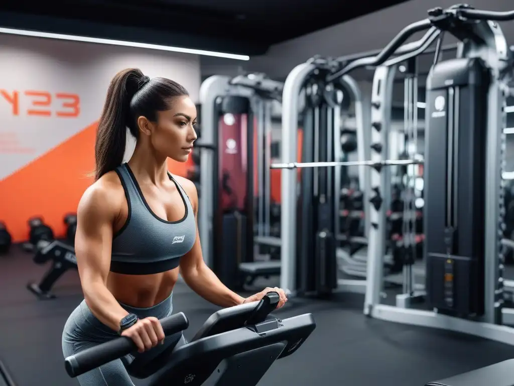 Gimnasio moderno para mujeres petite: fuerza y determinación Una imagen inspiradora de un gimnasio moderno y vibrante, diseñado para personas petite