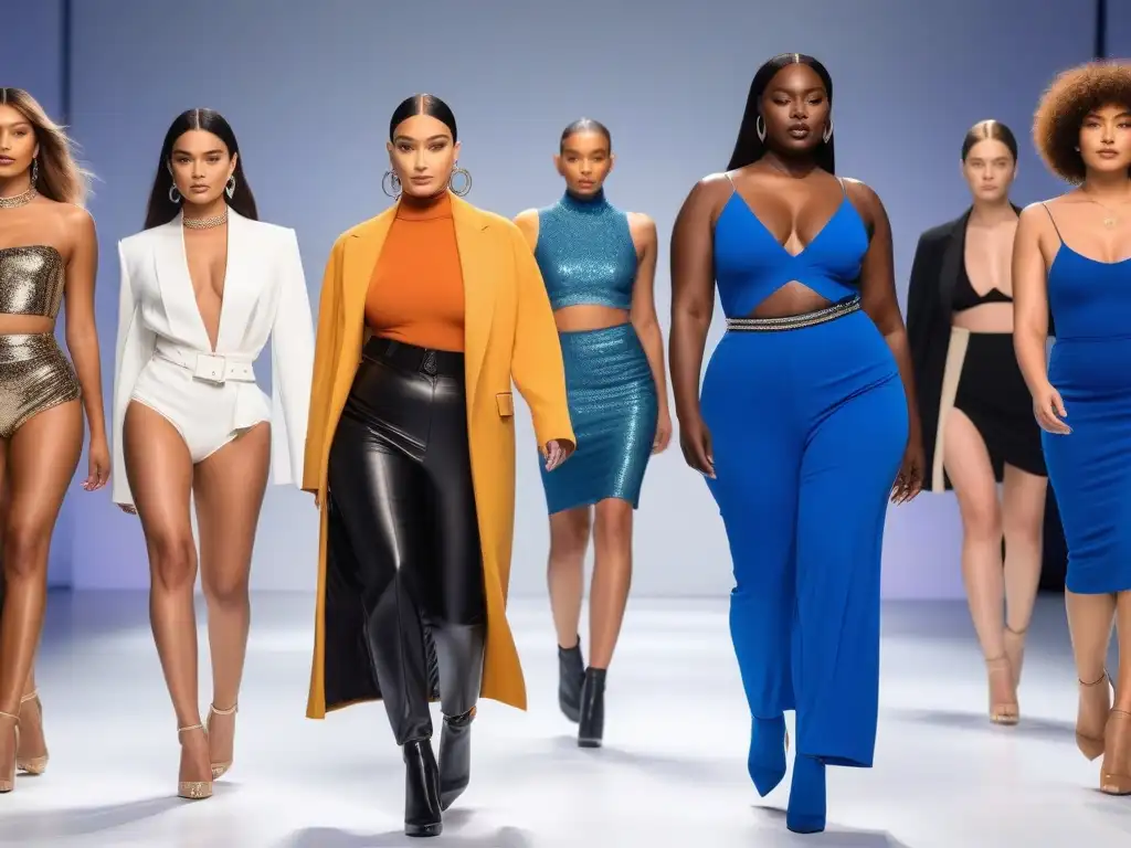 Moda inclusiva: diversidad de estilos y cuerpos en la pasarela Una imagen inspiradora de moda inclusiva para todos los cuerpos, con modelos diversos luciendo estilos trendy y únicos