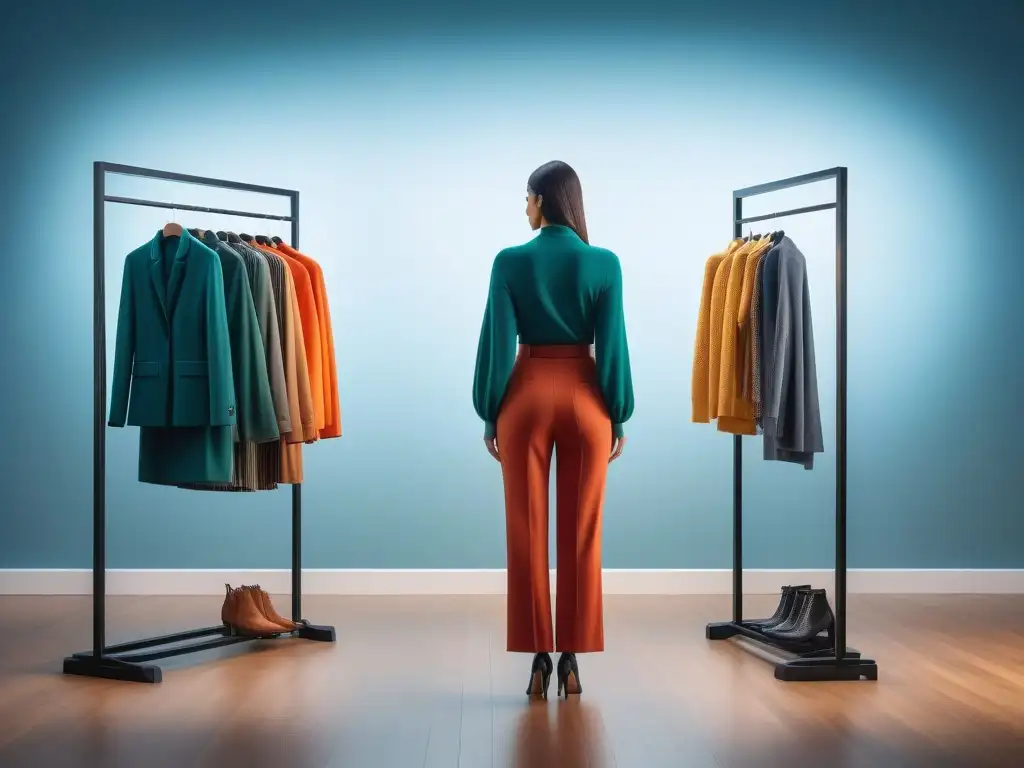 Reflejos interiores: exploración emocional a través de la moda Una imagen introspectiva que explora el significado emocional de la ropa mediante la reflexión personal