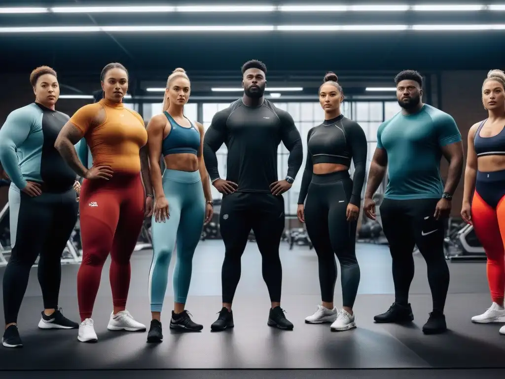 Moda deportiva inclusiva: Empoderamiento y diversidad en el gimnasio Imagen de moda deportiva inclusiva para todos: diversidad y unidad en un gimnasio moderno