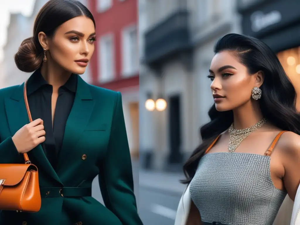 Estilos únicos: confianza y glamour en accesorios de lujo Una imagen de moda inclusiva con accesorios de alta gama que potencian la autoestima y la expresión personal en un entorno urbano chic