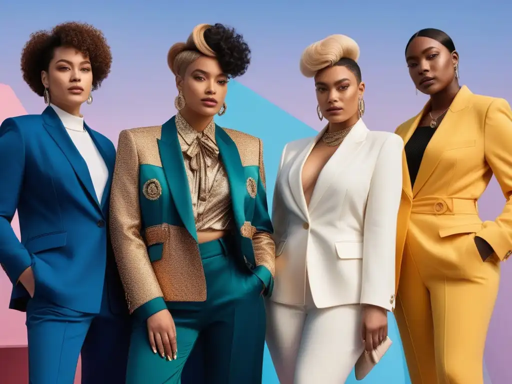 Moda inclusiva: Diversidad de género en estilo Una imagen de moda inclusiva para cuerpos diversos: personas transgénero y no binarias posan con estilo y orgullo en un entorno urbano moderno
