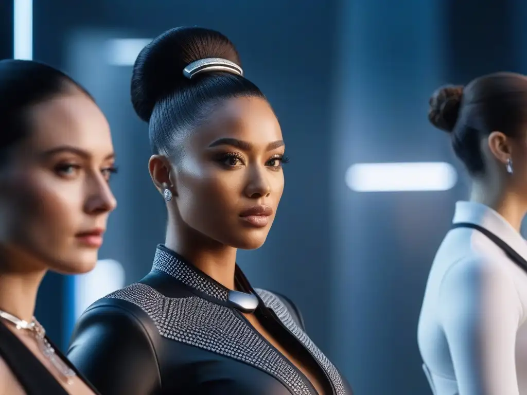 Diversidad y empoderamiento: moda tecnológica inclusiva Una imagen de moda inclusiva para todos los cuerpos en un showroom tecnológico futurista