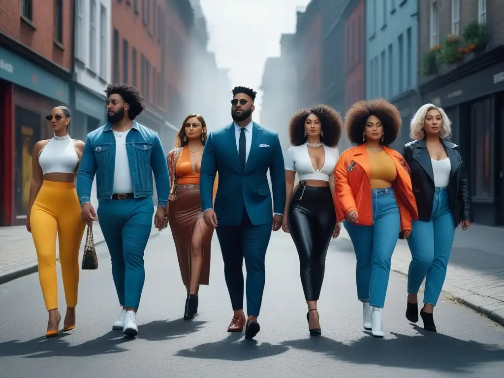 Desfile inclusivo de influencers de moda en la ciudad Una imagen de moda inclusiva para todos cuerpos: influencers diversos caminando confiados por la ciudad, mostrando su estilo único