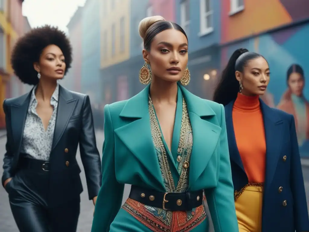 Influencers de moda en ciudad diversa: estilo único y vibrante Una imagen de moda inclusiva con influencers de diversas edades, géneros y etnias, mostrando su estilo único en una bulliciosa calle de la ciudad
