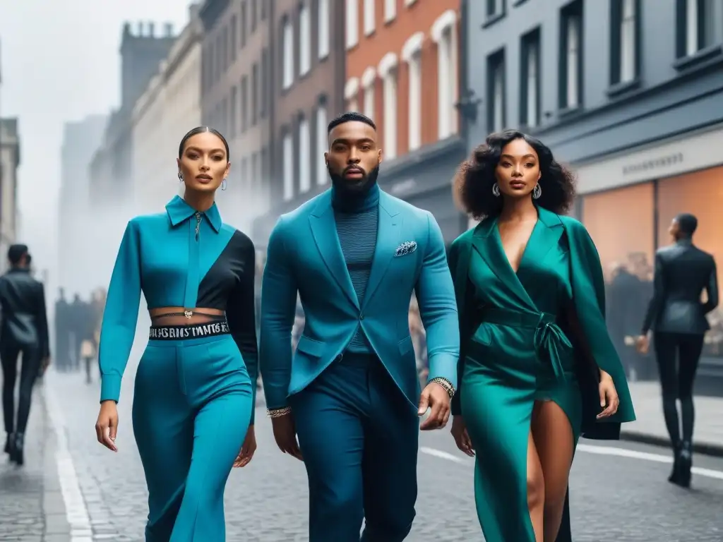 Moda inclusiva en la ciudad: paseo urbano con estilo Una imagen de moda inclusiva con modelos desfilando en la calle, fusionando alta costura y ropa cotidiana
