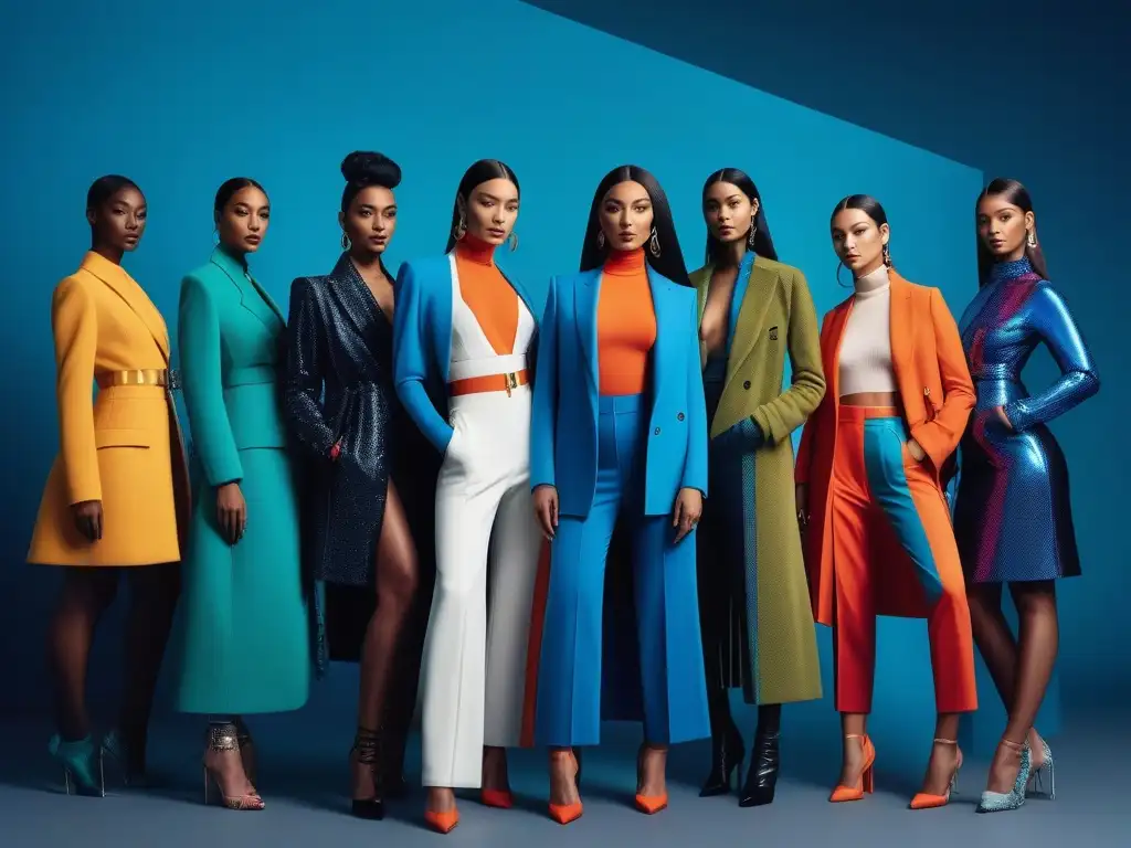 Moda inclusiva: diversidad y estilo en el futuro urbano Una imagen de moda inclusiva, modelos diversos posan con confianza en un paisaje urbano futurista y colorido