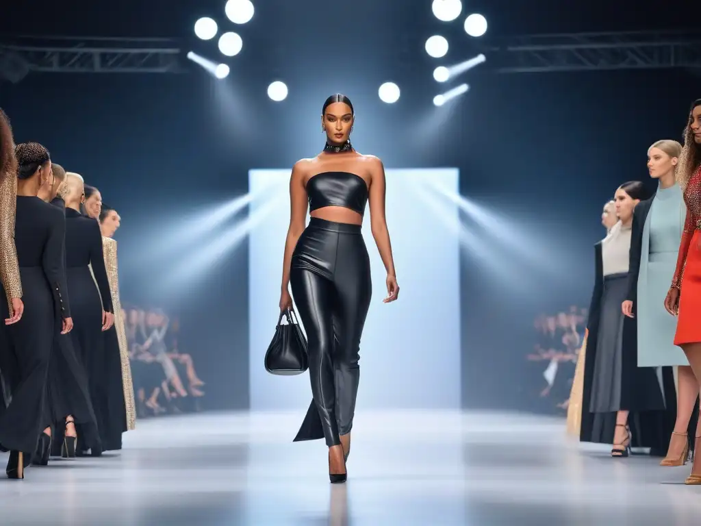 Desfile de moda alta: Empoderamiento y diversidad en la pasarela Una imagen de moda tall inclusiva con modelos desfilando, mostrando opciones amplias y estilosas, rompiendo estereotipos