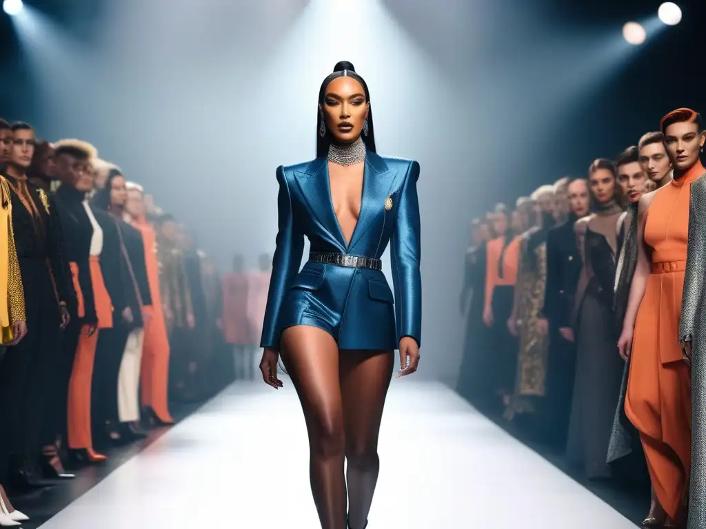 Desfile de moda transgénero y no binario: diversidad y empoderamiento Una imagen de moda inclusiva con modelos transgénero y no binarios desfilando con diseños innovadores y de género neutral, desafiando normas