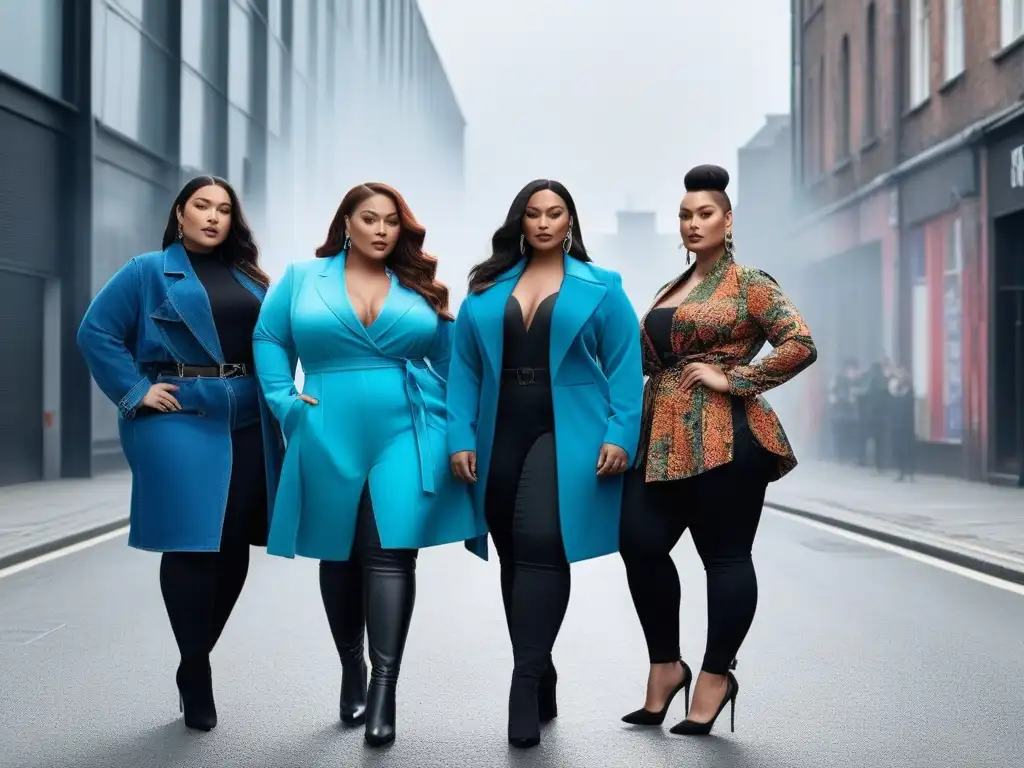 Modelos de tallas grandes empoderadas en la ciudad Una imagen de moda inclusiva en tallas especiales con modelos diversos y elegantes en una ciudad moderna