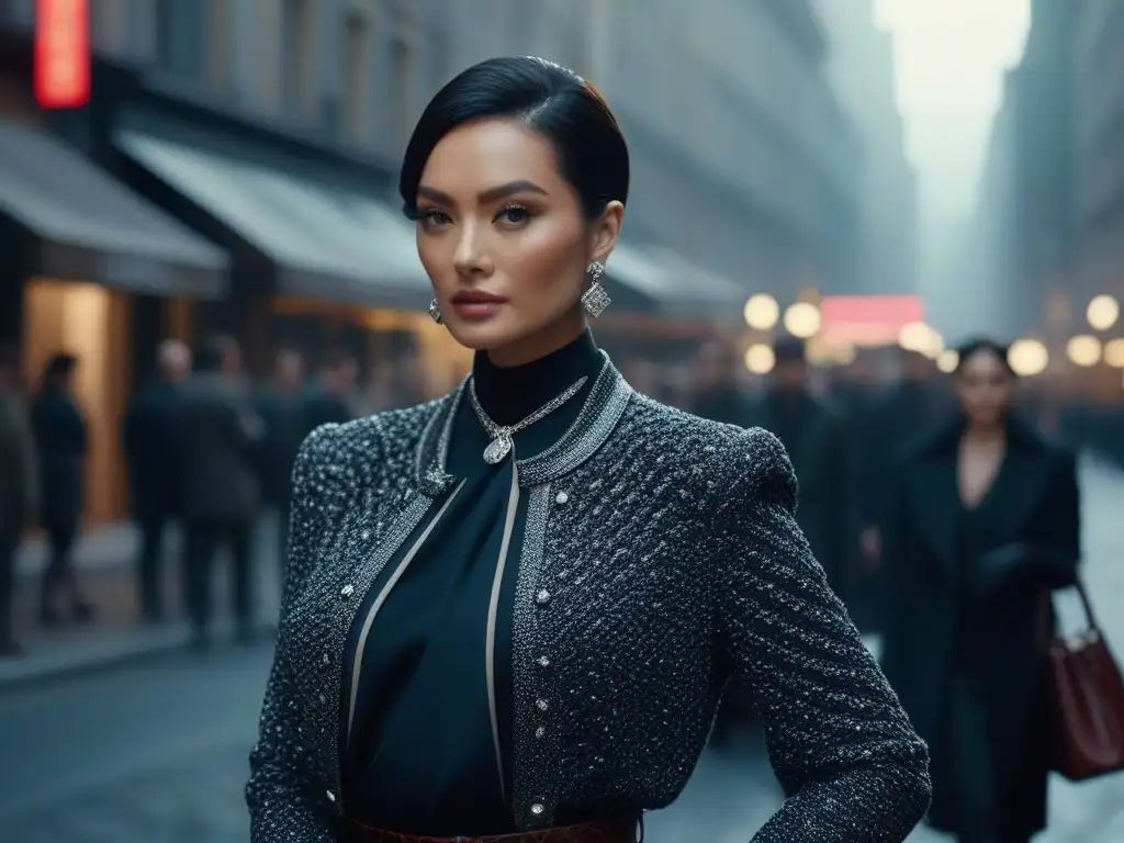 Diversidad y elegancia en accesorios de lujo en la ciudad Una imagen de moda lujo inclusiva y diversa, con elegantes accesorios y un grupo variado de personas en una ciudad moderna