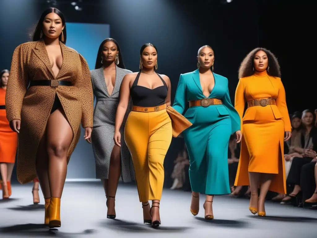 Desfile de moda inclusivo con modelos diversos y sostenibles Una imagen de modelos de moda diversa desfilando con confianza en una pasarela, representando marcas moda sostenible inclusiva