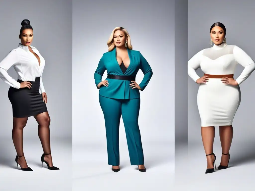 Moda plus size: Estilo y confianza en outfits bien ajustados Una imagen de modelos plus size seguras y estilosas, destacando la importancia del ajuste en la moda plus size