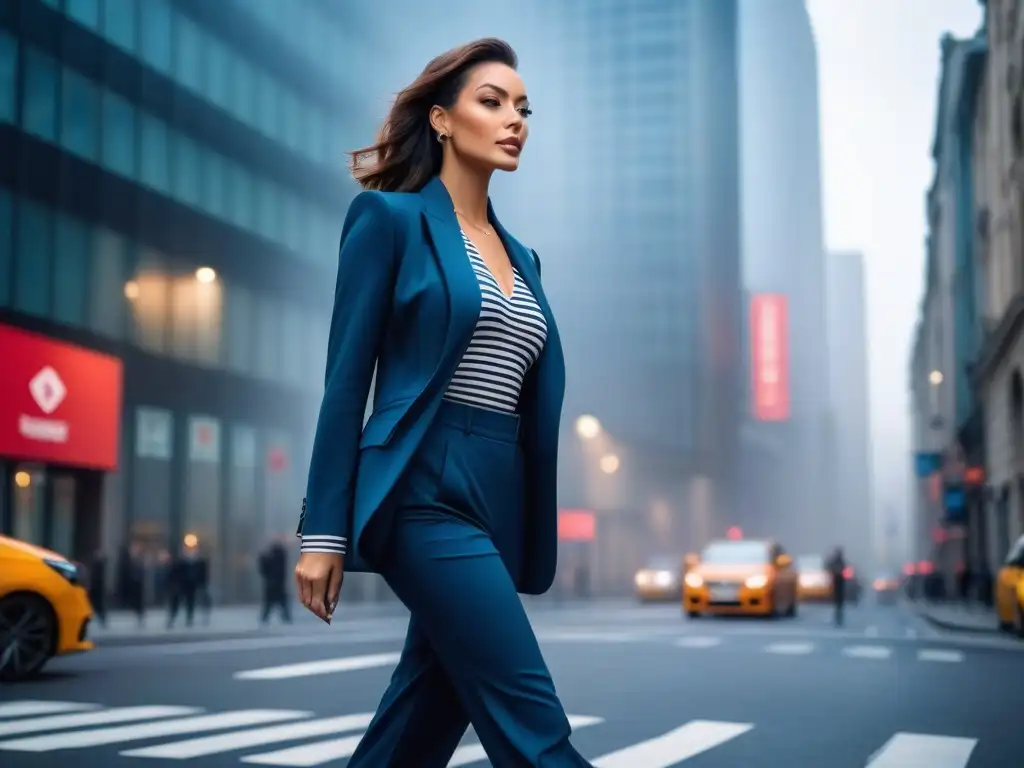 Empoderamiento urbano: mujer petite deslumbrante en la ciudad Imagen de mujer petite empoderada caminando con estilo en la ciudad