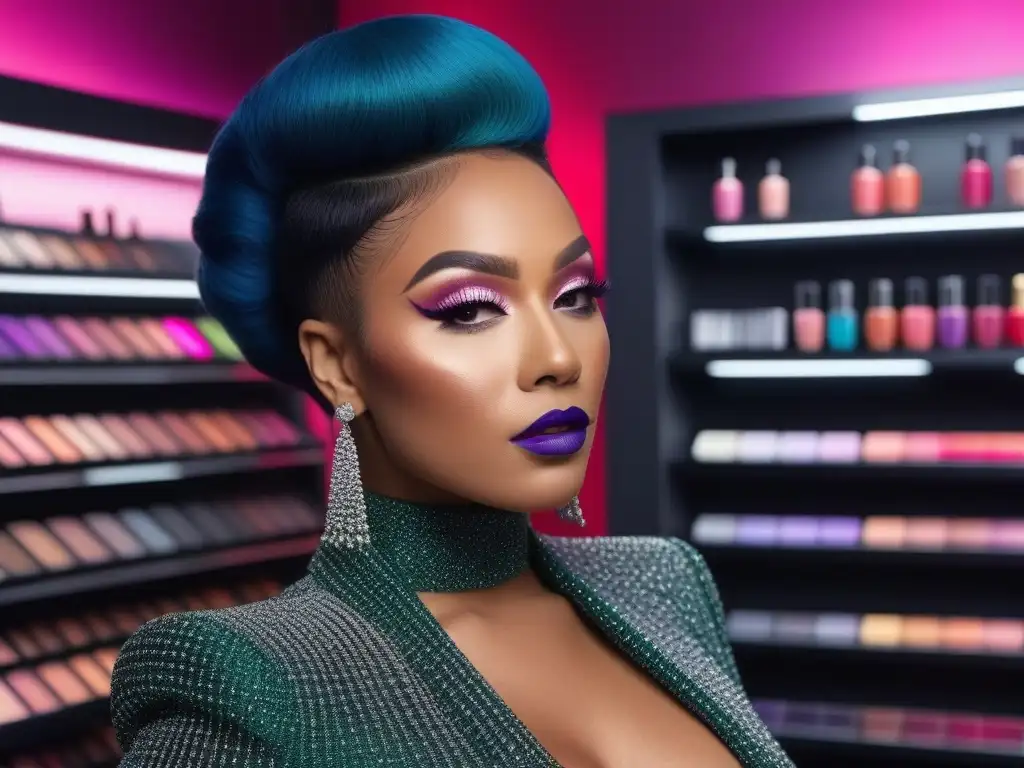 Maquillaje diverso y empoderado: Celebrando la individualidad con estilo Una imagen de personas diversas con maquillajes únicos y atrevidos, transmitiendo confianza y empoderamiento en un estudio de maquillaje moderno