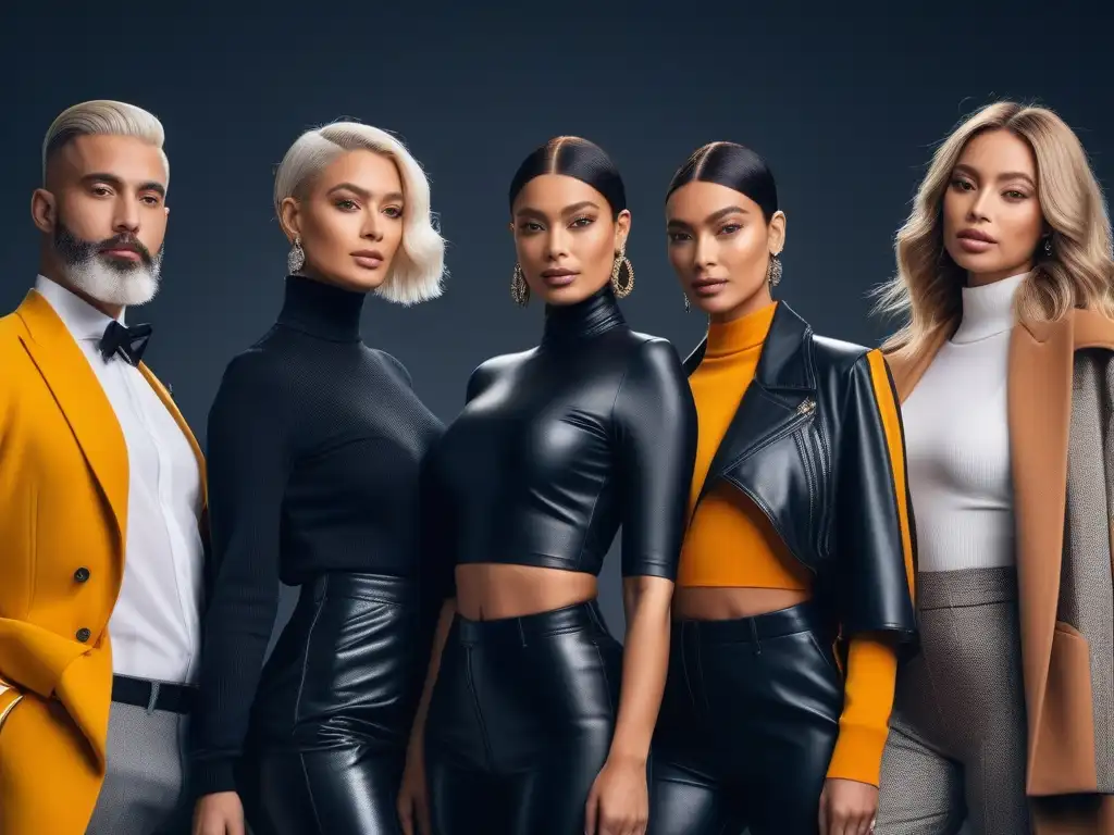 Influencers de moda: diversidad y estilo en la ciudad Una imagen de alta resolución de un grupo diverso de influenciadores de moda, posando con confianza en atuendos elegantes e inclusivos