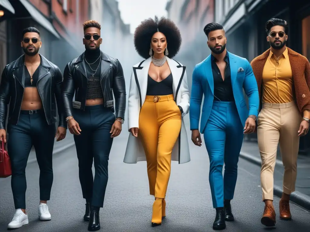 Influencers de moda unidos en diversidad y estilo urbano Una imagen de alta resolución de un grupo diverso de influencers mostrando su estilo único en un entorno urbano