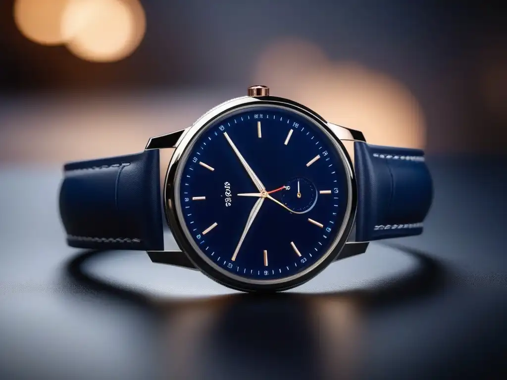 Smartwatch de lujo: diseño futurista y sofisticado en acero y cuero azul Una imagen de un smartwatch premium de moda con tecnología de vanguardia