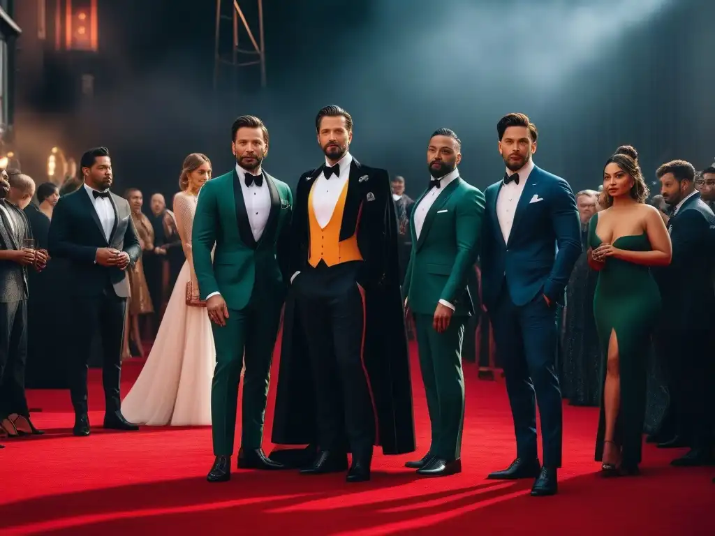 Diversidad y unidad en la alfombra roja de Hollywood Una imagen de inclusión de todas las tallas con actores diversos y elegantes en una alfombra roja de Hollywood, celebrando la diversidad