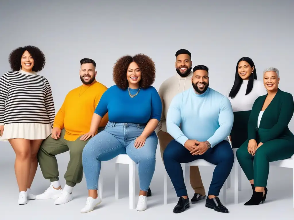 Moda inclusiva: probando prendas adaptativas en boutique moderna Una imagen ultradetallada de personas de diferentes tallas y edades probando felizmente ropa adaptativa en una boutique moderna y elegante