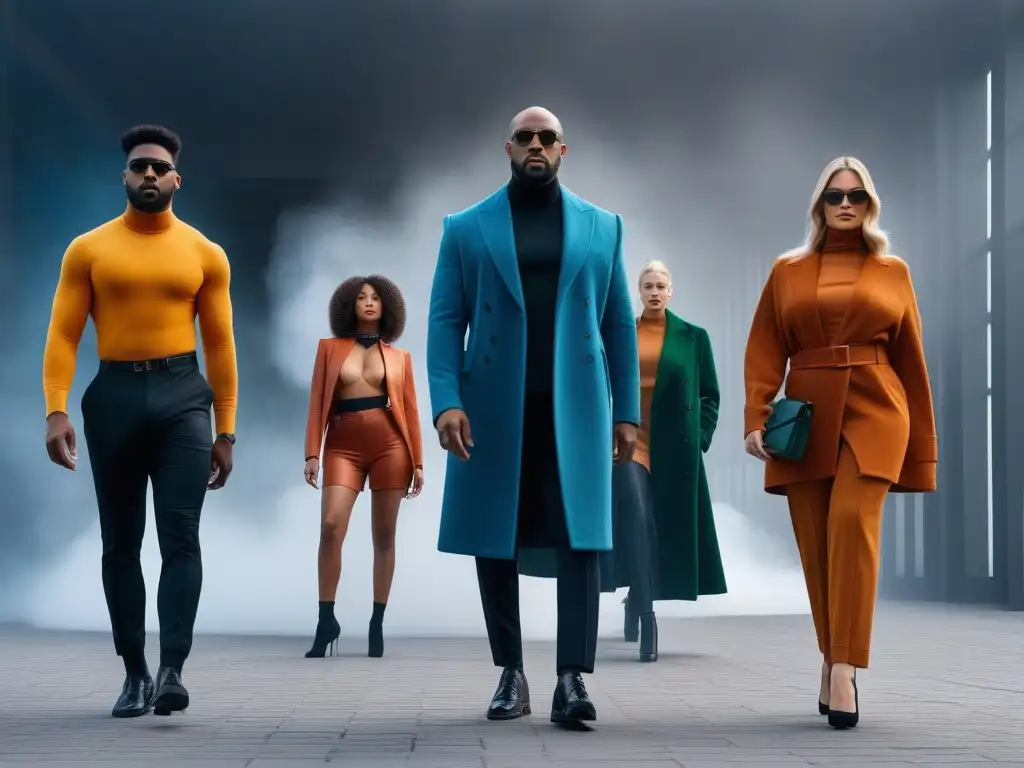 Moda adaptable para todos: diversidad y estilo en la ciudad Una imagen urbana futurista con diversidad de edades, cuerpos y estilos, ilustrando moda adaptable para diferentes cuerpos