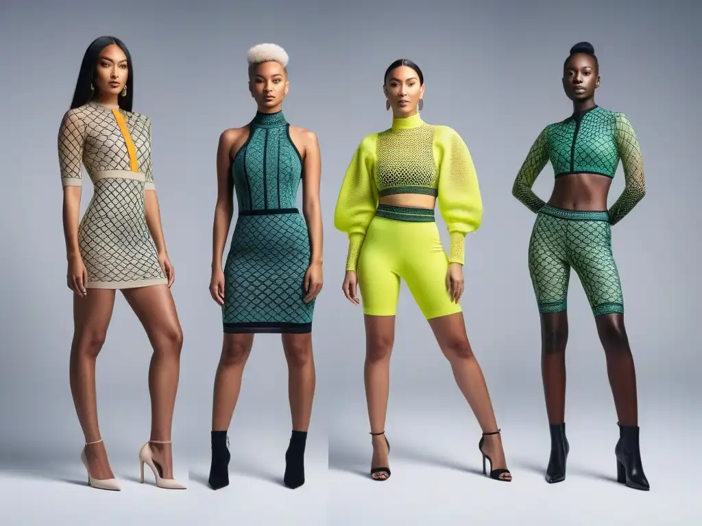 Fashion 3D: Diversidad y Empoderamiento en Vestuario Personalizado Una imagen vibrante y diversa que refleja la transformación de estilo con moda 3D, con personas empoderadas y únicas en atuendos personalizados
