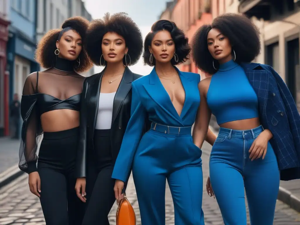 Diversidad y empoderamiento: modelos únicos en la moda urbana Una imagen vibrante que celebra la diversidad y la inclusividad en la industria de la moda, con modelos seguros y felices en la calle
