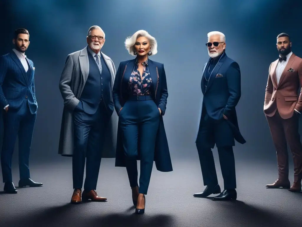 Moda senior: Empoderamiento y estilo en diversidad Una imagen vibrante y elegante de modelos seniors diversificados luciendo con confianza ropa de moda, en un escenario moderno y chic