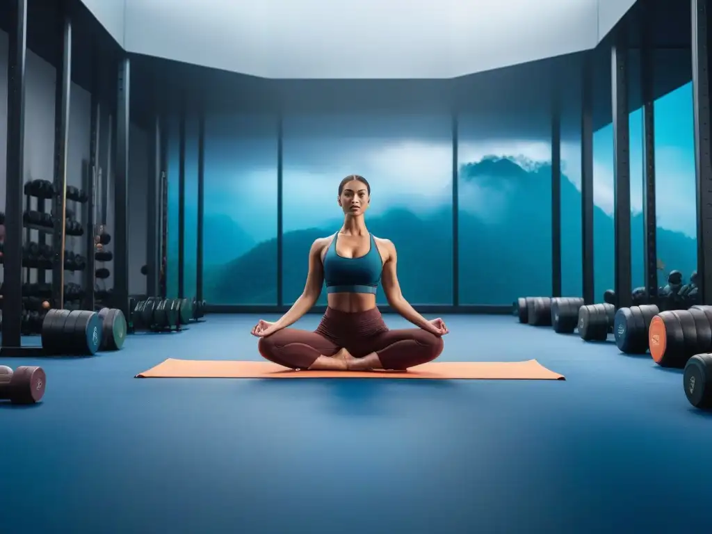 Entrenamiento Premium: Diversidad y Determinación en un Gimnasio Futurista Imagen vibrante de entrenamiento premium con diversidad étnica y de género, transmitiendo determinación y enfoque