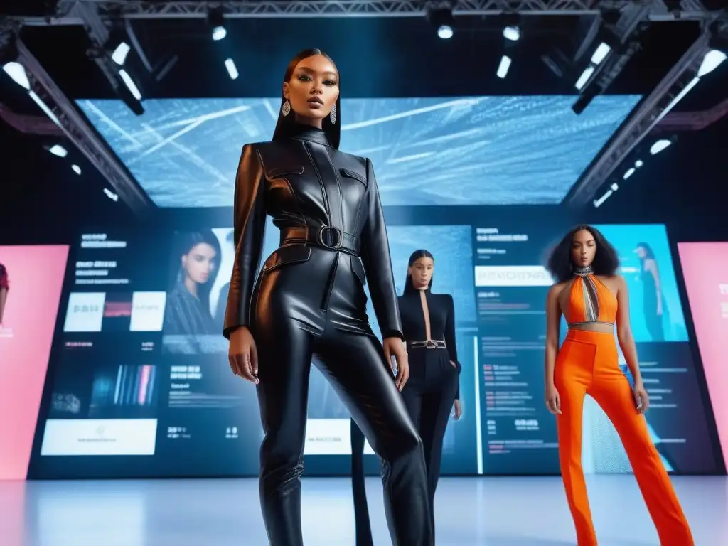 Desfile de moda futurista: diversidad y estilo nicho Una imagen vibrante de moda de nicho para todos: modelos únicos desfilan con estilo en una pasarela futurista