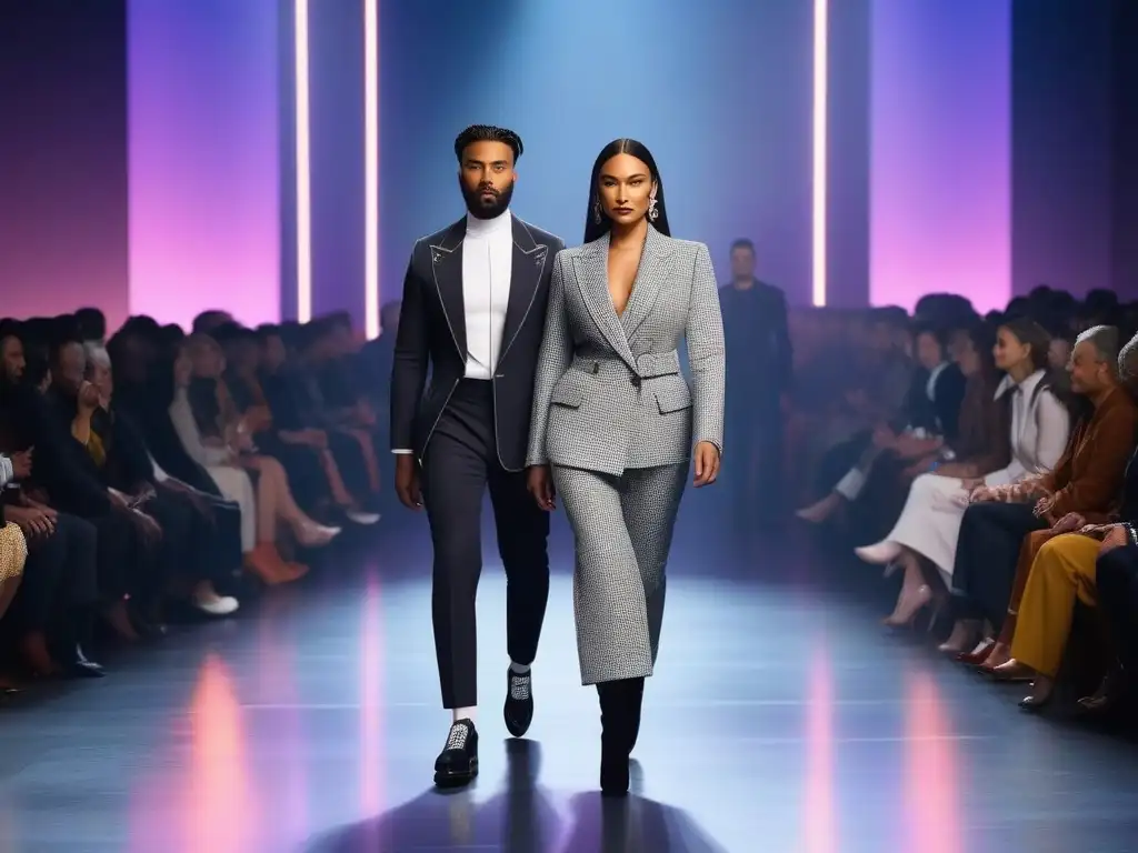 Desfile de moda diverso y inclusivo: moda para todos Una imagen vibrante de modelos diversos en pasarela moderna, reflejando la demanda de moda inclusiva en el mercado