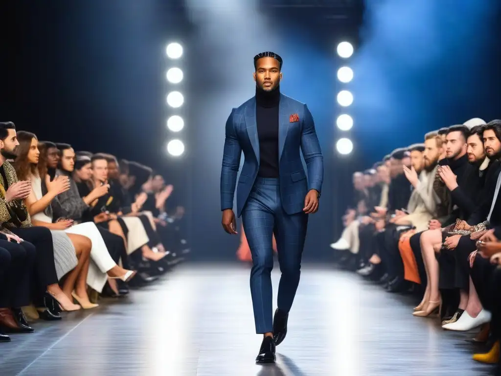 Desfile de moda inclusivo: diversidad y estilo en la pasarela Una imagen vibrante de modelos masculinos diversos desfilando con confianza en una pasarela de moda