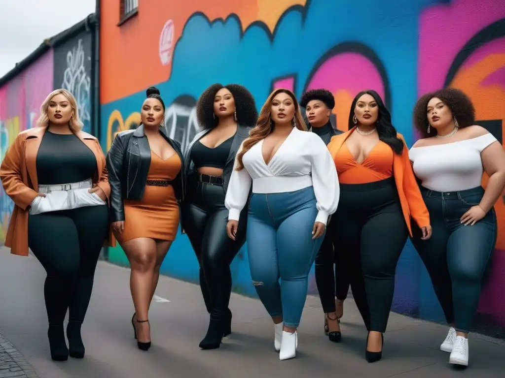 Modelos plussize empoderadas en la ciudad Una imagen vibrante de modelos plus size seguras de sí mismas, vistiendo moda inclusiva en la ciudad