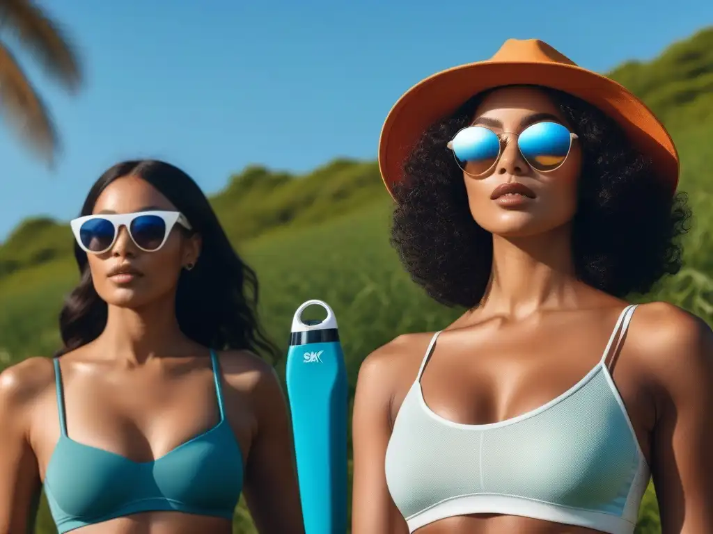 Protección solar inclusiva y trendy al aire libre Una imagen vibrante de personas diversas disfrutando actividades al aire libre con protector solar moda inclusiva