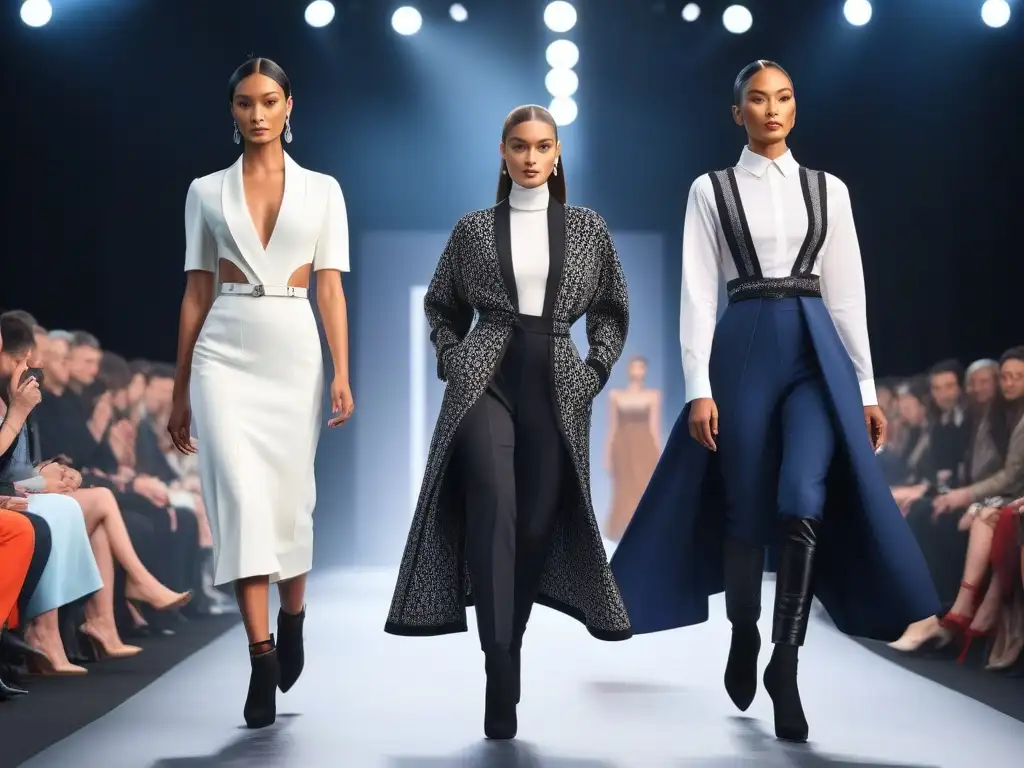 Desfile de moda petite: innovación y diversidad en pasarela Una impactante imagen de moda Petite inclusiva con modelos desfilando con estilo innovador en una pasarela moderna