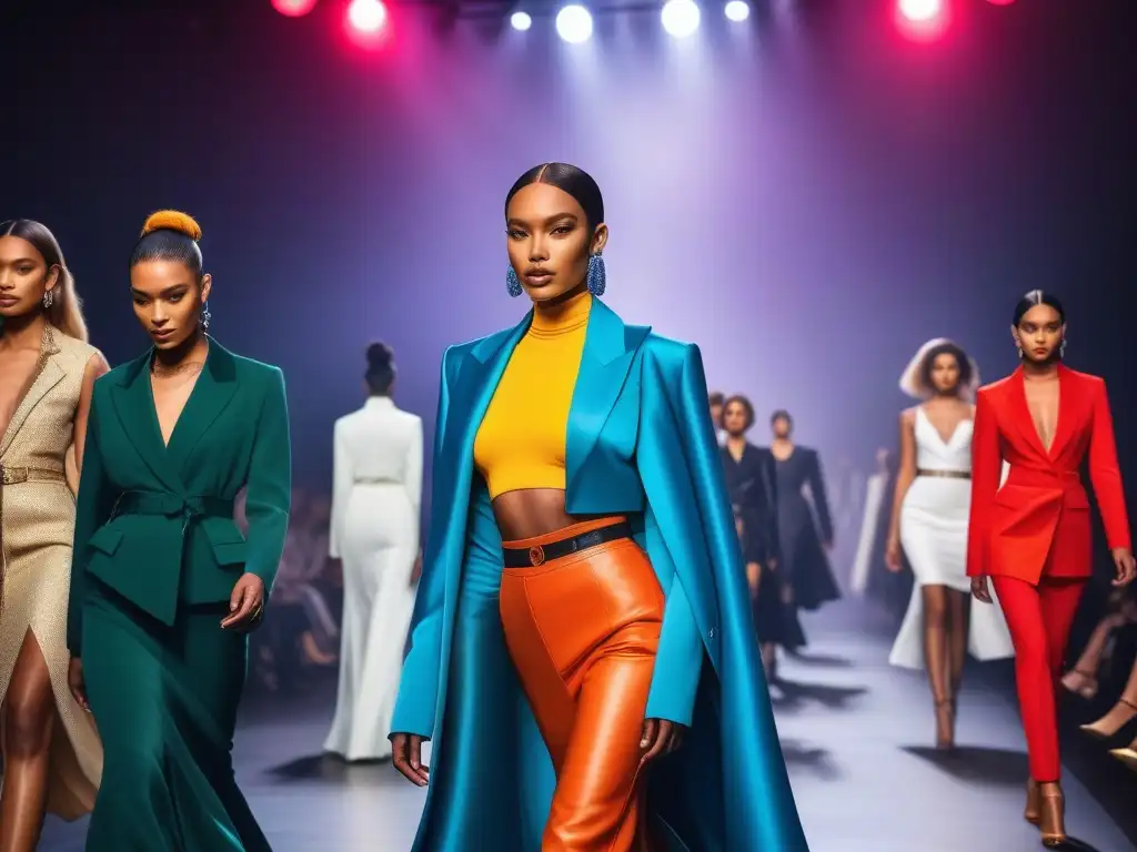 Desfile de moda inclusivo: diversidad y estilo en la pasarela Una impactante imagen de modelos de moda diversos desfilando con confianza en una pasarela, promoviendo la inclusividad de género en moda