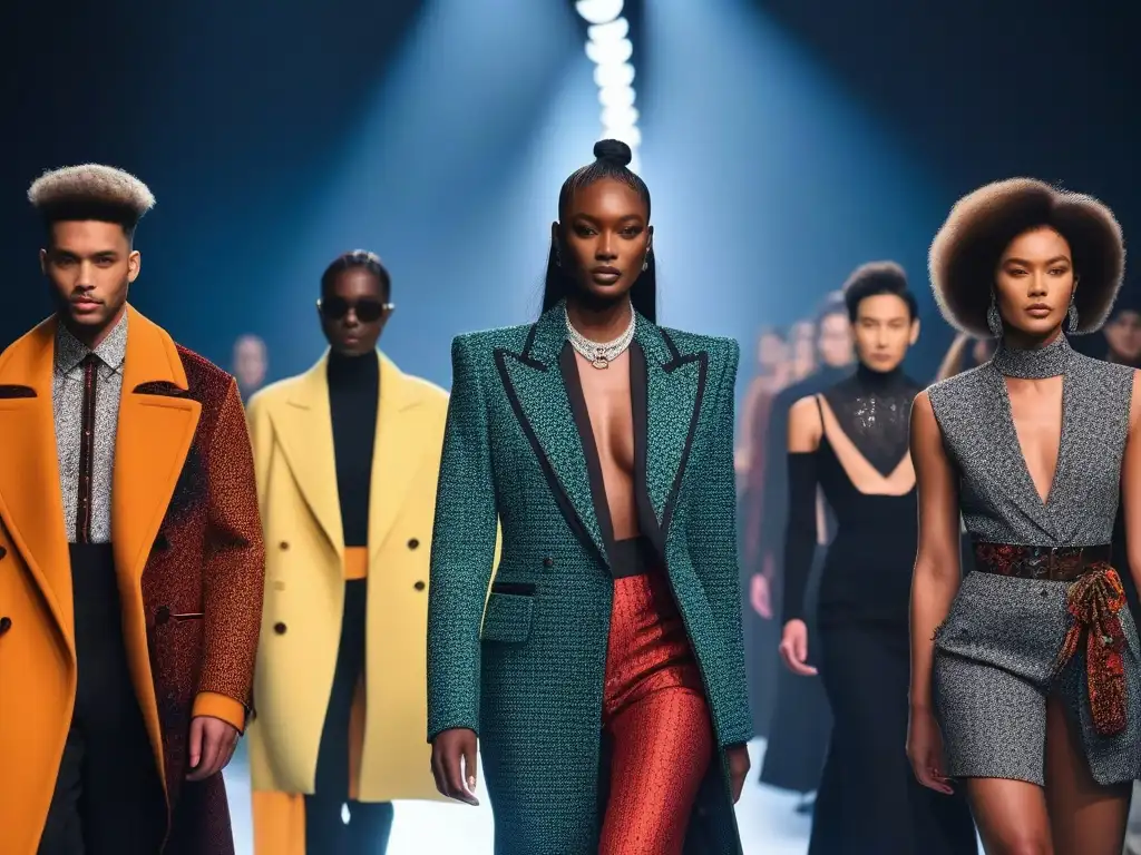 Desfile de moda genderfluid y no binario: empoderamiento y autoexpresión Una impactante pasarela de moda inclusiva para todos cuerpos, con modelos empoderados luciendo diseños genderfluid y no binarios en armonía innovadora