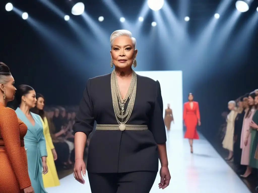 Desfile de moda inclusivo con modelos de todas las edades, tallas y etnias Una impactante pasarela de moda inclusiva con íconos de estilo desfilando juntos, celebrando la diversidad y la representación en la industria