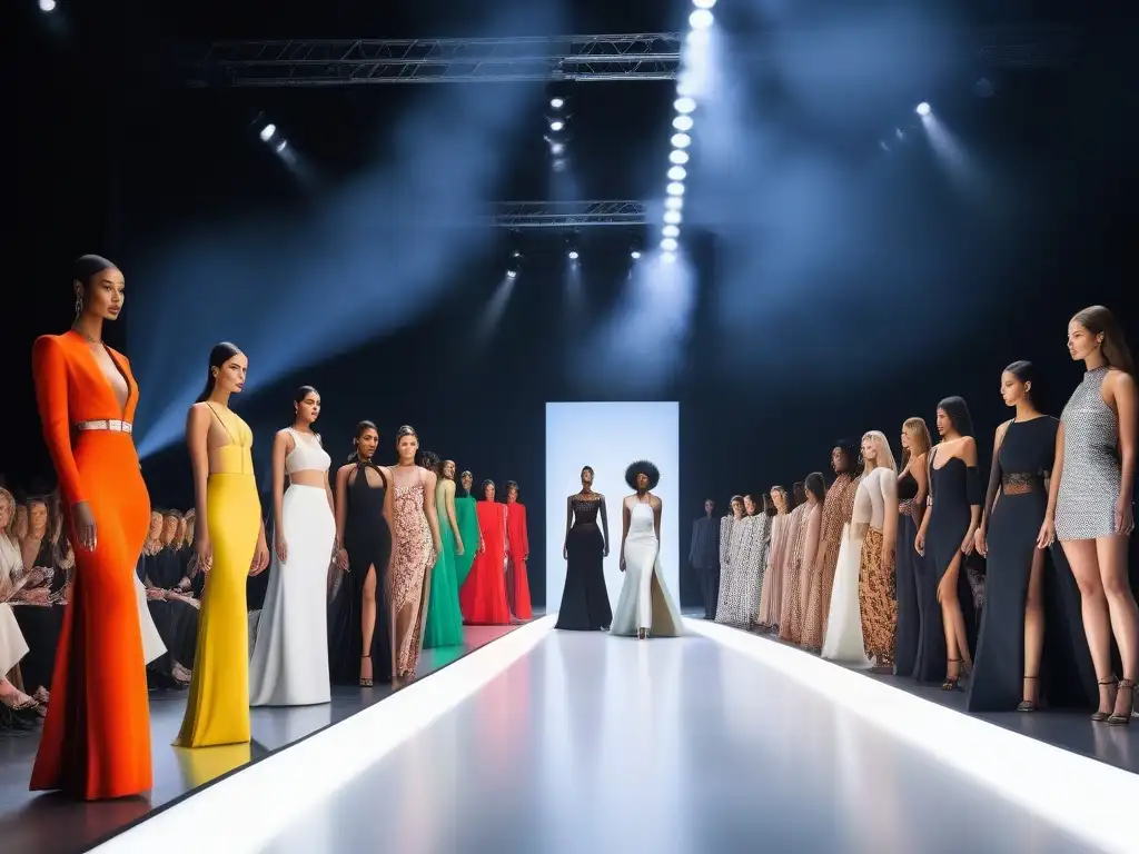 Desfile de moda inclusivo y empoderado para modelos altos de diversas etnias Una impactante pasarela de moda con modelos altos de diversas etnias y estilos, mostrando colaboraciones moda tall inclusiva diversa