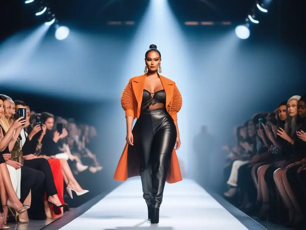 Desfile de moda inclusivo con modelos diversos y modernos Una impactante pasarela de moda con modelos diversos desfilando con confianza