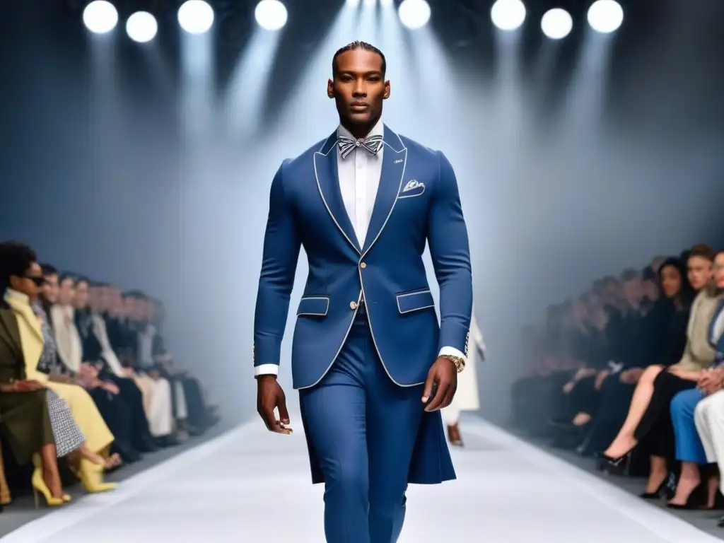 Diversidad y estilo en la pasarela: moda de lujo Thom Browne Una impactante pasarela de moda con modelos diversos de todas las tallas, etnias y géneros, desfilando con confianza en diseños de lujo de Thom Browne