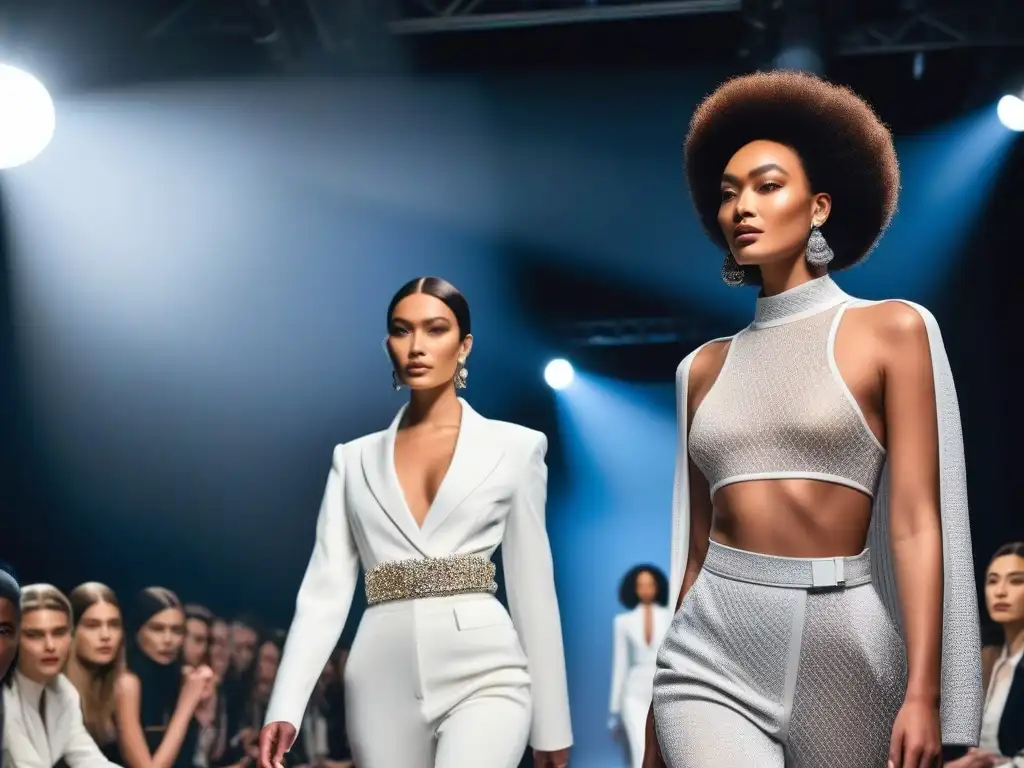 Desfile de moda diverso y empoderado: modelos únicos brillan en la pasarela Una impactante pasarela con modelos diversos y modernos, reflejando la inclusividad y la diversidad en la moda