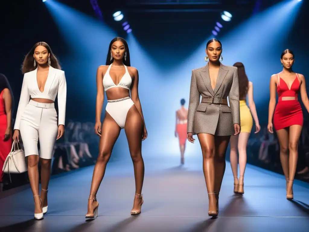 Desfile de moda diverso y empoderador: impacto en la autoestima Una impactante pasarela con modelos diversos, reflejando la inclusividad y confianza en la moda