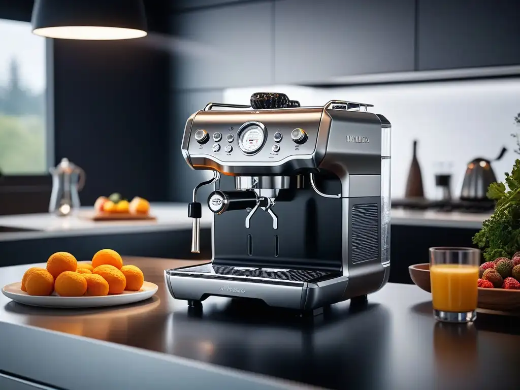 Cocina moderna con gadgets de alta gama para chefs innovadores Importancia de gadgets de cocina en evolución: Cocina moderna con tecnología de vanguardia y elegantes electrodomésticos de alta gama