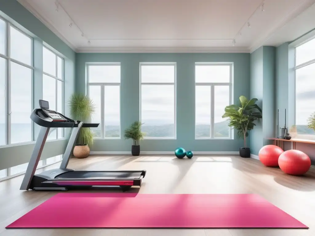 Espacio de gimnasio de lujo en casa con equipamiento de alta gama Impresionante equipamiento fitness de lujo en casa con diseño sofisticado y minimalista