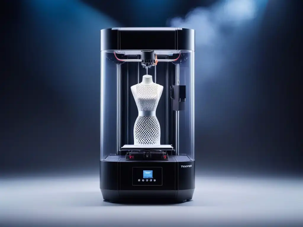 Fusión de moda: Impresora 3D creando diseño sofisticado Una impresora 3D futurista creando moda petite con precisión y sofisticación