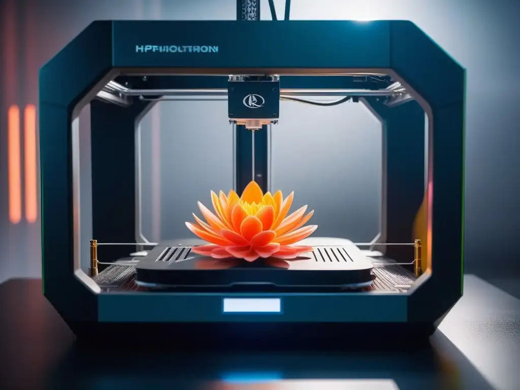 Fashion sostenible: impresora 3D futurista en acción Una impresora 3D futurista creando moda sostenible con diseño moderno y materiales ecológicos vibrantes
