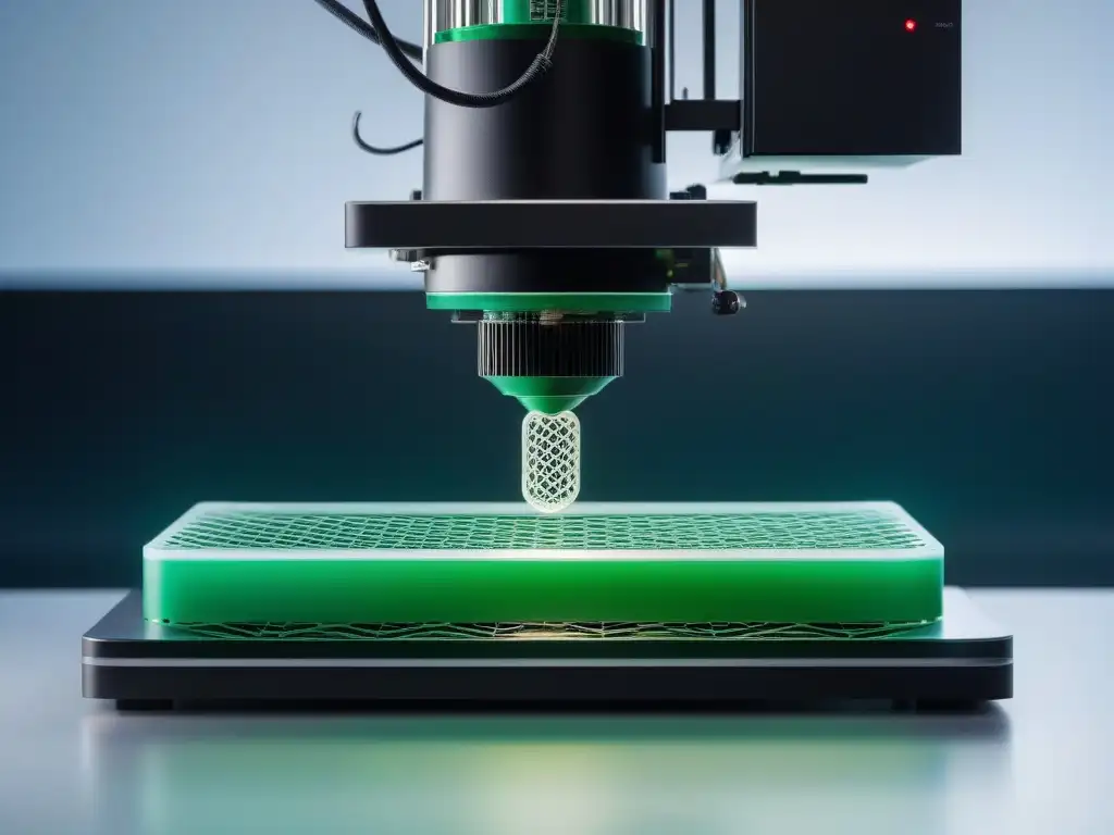 Moda sostenible: impresión 3D de prendas eco-innovadoras Una impresora 3D futurista creando moda sostenible con materiales ecológicos, fusionando tecnología y naturaleza