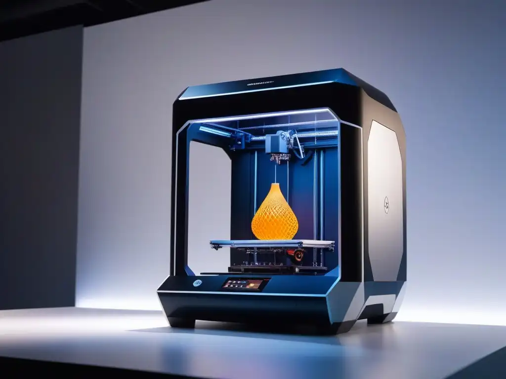 Impresora 3D de moda creando diseño personalizado futurista Una impresora 3D de alta tecnología creando moda a medida en un estudio minimalista
