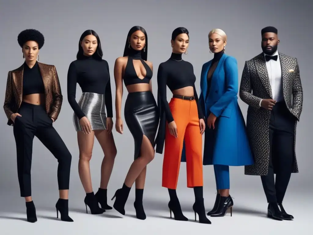 Moda inclusiva: diversidad y empoderamiento en estudio moderno Una fotografía inclusiva para marcas moda con modelos diversos posando con confianza en un estudio moderno y minimalista